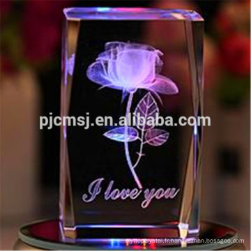 2015 Cube 3D Laser Crystal Block de Rose pour la gravure Logo Cadeaux et souvenirs